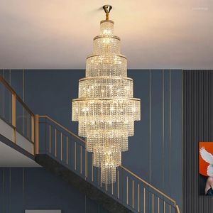 Żyrandole duże kryształowy żyrandol LED na schody nowoczesne pierścień Cristal wiszący oświetlenie luksusowe lobby Luster Gold Creative Insor Lampy