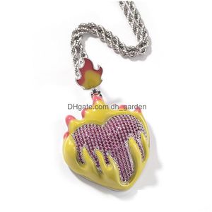 Pendant Necklaces Pendant Necklaces Iced Out Snow Frozen Heart Micro Pave Cz Stone Necklace For Men Women Hip Hop Jewelry Dr Dhgarden Dhsge