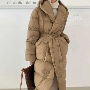 Women's Down Parkas 90 White Duck Down Long Down For Work in 2023 Winter High-end Luksus i wielki z paskiem Slim Fit i ponad KN L231102