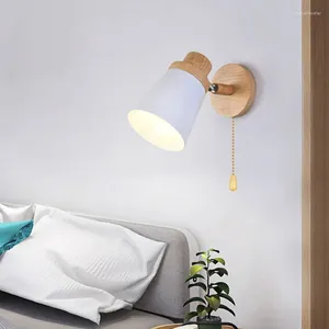 Vägglampor nordiska E27 LED -lampa Modernt trä justerbara sconces ljus inomhus sovrum sovrum studie vardagsrum dekoration med switch eu