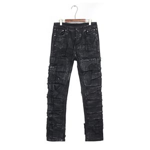 Designer R O Dark Ripped Distressed Street Skinny Trendy Black Jeans Denim Pants