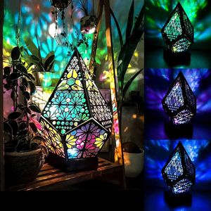 Nattljus Polar Star Projection Lamp Diamond Multipurpose Bohemian Night Light Wood Colorful Desk LED Decor Decoration Home Bedroom P230331