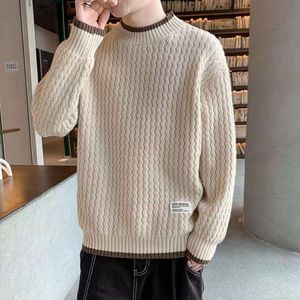 Splice Sweater Men's Trend Loose Autumn/Winter Pullover Knitwear Slouchy Round Neck Solid Color Linen Versatile