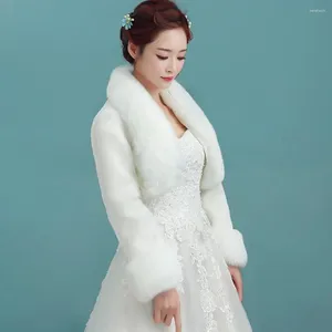 Kadın Ceketleri Düğün Gelin Omuzları Kalın Uzun Kollu Beyaz Yaka Düz Renk Sıcak Sahte Kürk Kürk Cape Kadın Giyim