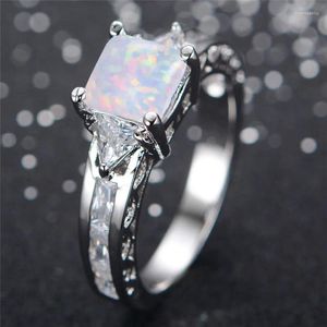 Wedding Rings Vintage Female Blue Opal Stone Ring Dainty Hollow For Women Trendy Bridal Water Drop Engagement