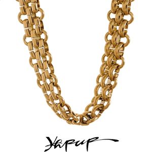Stud Yhpup Wasserdichter 18 Karat vergoldeter Edelstahl Metall Kubanische Kette Statement-Halskette Armband-Set Charm Modeschmuck Frauen 231102