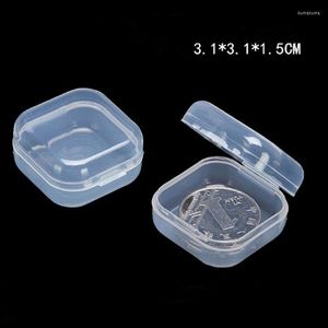 Presentförpackning 50st 3.1x3.1x1.5 cm liten plastförvaringslåda för smycken pärlor örhänge container transparent fyrkantig fodral