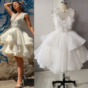 Mini Vintage Tiered Orgnaza Wedding Dress Custom Dance Puffy Princess Plus Size Bridal Gowns Made Illusion Chest Cutout
