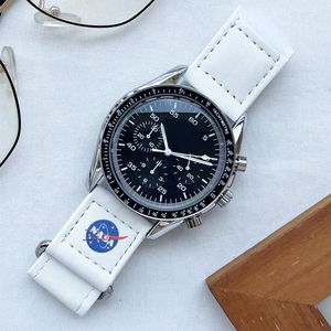 Yüksek kaliteli 2023 ay yaz yeni tasarımcı 6 pins Mark Fonksiyonel Speedmaster Planet Planet Quartz Saat Unisex Swatch Çift Kutu 01 ile Omeg izle