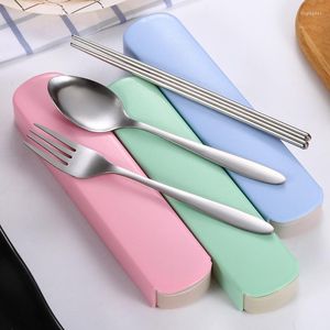 Conjuntos de utensílios de jantar 3/2pcs/conjunto de talheres de aço inoxidável conjunto de viagens caixa portátil Fork Spoon Posqueiros de mesa de cozinha pratos de mesa