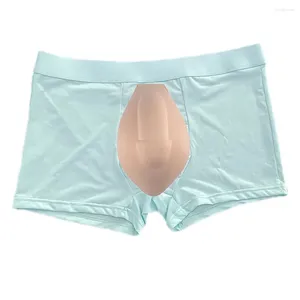 Cuecas homens gelo seda u bolsa boxer briefs calcinha sem costura com copo roupa interior escondendo gaff calcinha happing crossdresser transgênero lingeri