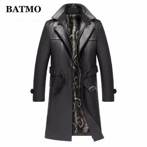 Couro masculino falso batmo 2023 chegada outono inverno real engrossado trench coat jaqueta masculina longo casaco plus size s 5xl 231102