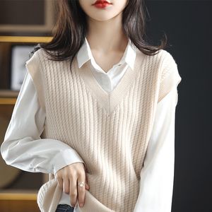 Women's Vests Xpqbb Sweater Vest for Women Solid Color Loose Sleeveless Knitted Vest Tops Woman All-Match Simple Casual Cashmere Coats Female 230403