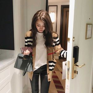 Women's sweater women jacket cashmere cardigan mid-length knitted V-neck loose striped sweater thin ladies trench coat 201127 Uthce
