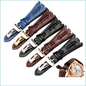 Assista Bandas Pulseira de Couro Genuíno Mens Sports Watch Strap Preto Azul Marrom Pulseira Branco Costurado 28mm Alta Qualidade Ac Watche243m