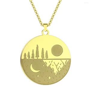 Anhänger Halsketten Runde Edelstahl Sonne Mond Yin Yang Charme Damen Halskette Mode Hip Hop Punk Schmuck Zubehör Party Geschenk