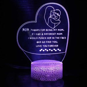 Nocne światła Mother Day Prezenty akrylowe światło LED lampa stołowa USB dotyk Zmieniający się kolor I Love You Nightlight Creative Prezent dla mamy P230331