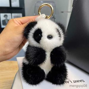 Anahtarlıklar kordonlar küçük panda peluş bebek kadınları çanta sevimli taklit kürk panda araba anahtar zinciri sevimli araba anahtar zinciri moda hediyesi R231103