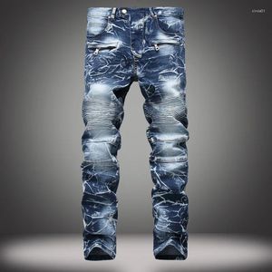 Мужские джинсы, мужские зимние дизайнерские модные тонкие узкие байкерские повседневные прямые мотоциклетные брюки высокого качества, разрушенные брюки