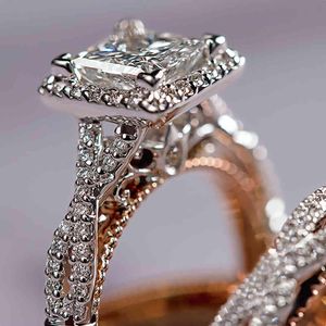 Avancerad underbar 3st/set kvinnor bröllopsringar mosaik två ton romantisk kvinnlig förlovningsring mode smycken smycken