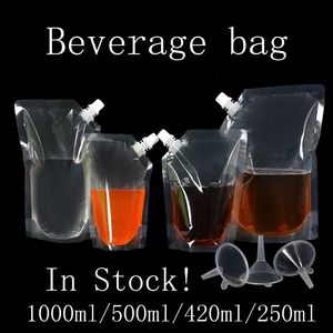 1000ml/500ml/420ml/250mlスタンドアッププラスチックドリンクパッケージバッグスパウトポーチ用リキッドジュースミルクコーヒー収納バッグ無料配送