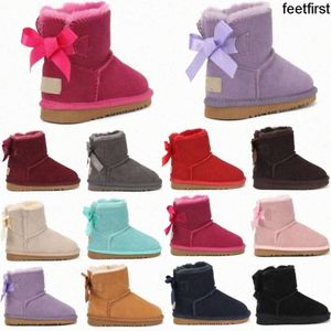 Kinder warme Schleife Kinder ClassicHalf Snow Ugglie Boot Winter voller Pelz flauschig pelzigen Satin Knöchel Vorschule Enfant Kind Kleinkind Mädchen Kleinkinder Booties Schleife Mini-Stiefel