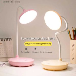 Skrivbordslampor LED -bordslampa USB laddningsbar lampa ögonskydd skrivbord lampa sovrum sovrum lampa fällbar läsning rosa smart nordisk bordslampa Q231104