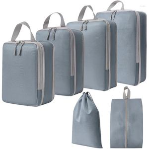 Borsoni da viaggio 6 pezzi Cubi da imballaggio comprimibili Borsa da viaggio impermeabile pieghevole Valigia in nylon portatile con organizzatore per bagagli a mano