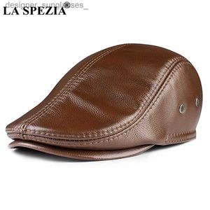 Berets LA SPEZIA Rindsleder Herren Baskenmütze Echtleder Flache C Braune Ohren Warmer Herbst Winter Gatsby Driver Ivy Hat NewsboyL231103