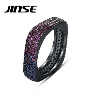 Anelli a fascia JINSE Punk Blu Viola Cubic Zirconia Anello impilabile Trendy Design quadrato Gioielli per uomo Donna Festa Hiphop Regalo 231102