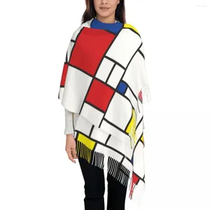 Halsdukar damer lång mondrian minimalistisk modern konst kvinnor vinter fall tjock varm tofs sjal wrap color pläd halsduk