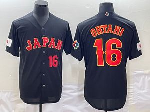 2023 Japan Ohtani 16野球ジャージーブラックカラーボタンアップサイズs-xxxlステッチジャージ