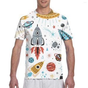 Erkek Tişörtleri Gelecek Karikatür Roketler Gezegenler Yıldız Kuyruklu Yıldızlar ve Ufos Tshirt Erkekler T-Shirt Harajuku tarzı gömlek Yaz Tops