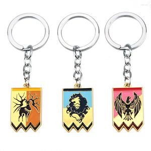 Keychains Vintage Fire Emblem Enamel Pendant Necklace For Men Women Fashion Lion Eagle Deer Metal Key Ring Finder Fans Collect Jewelry