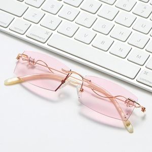 Sunglasses Luxury Diamond Cut Reading Glasses Women Rimless Rose Gold Alloy Ultralight Grace Anti Blu Faitgue 1 1.5 2 2.5 3 To 4