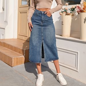 Röcke ZHISILAO High Waist Straight Denim Damen Vintage Split Fork Blue Long Bodycon Pencil Jean 230403