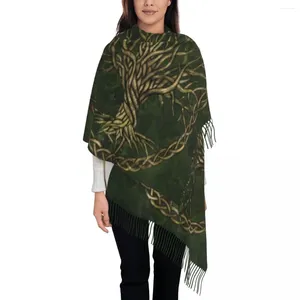 Halsdukar personligt tryckgrönt och guldträd av livsscarf kvinnor män vinter varma vikingar yggdrasil sjal wrap