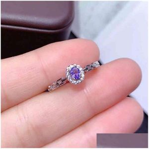 Yüzükler Doğal Tanzanit Halkası S925 Sterling Sierbirthstone Aralık ayında kadın mavi Gem Takı Drop Teslimat Dhgarden Dhjbh