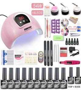 Conjuntos de unhas 10 cores gel verniz polonês manicure conjunto com 805436w uv lâmpada led elétrica máquina broca do prego manicure tools5664011