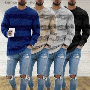 Suéteres masculinos outono e inverno moda masculina simples listrado em torno do pescoço camisola casual malha pulôver suéteres q231103