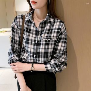Women's Polos Elegant And Youth Woman Blouses Women's Clothing Spring 2023 Ladies Plaid Long Sleeves Loose Shirt Female England Style
