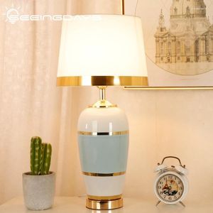 Bordslampor 30x61 cm enkel modern keramisk lampa för vardagsrum lyxen amerikansk mysig och romantisk kinesisk sovrum sovrummet