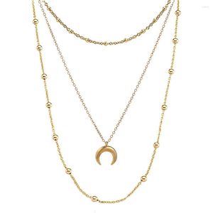 Colares de pingentes de aço inoxidável multicamadas de colar de meia lua para mulheres de 3 camadas correntes de correntes de jóias de gargantilha