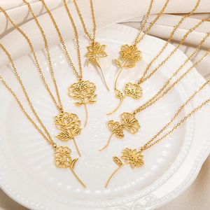 Correntes na moda mês de nascimento flor colar de aço inoxidável íris lírio holly pingente colares para mulheres mãe avó jóias