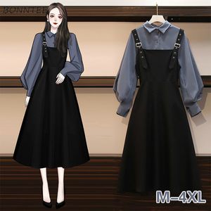 Two Piece Dress Dress Sets Women Chic Fashion Elegant Office Lady Outfits 2 Piece Korean Fall Basic Simple Female Shirts Vestido Mujer Aesthetic 230403