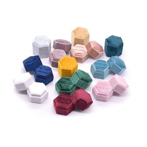 Só de jóias 15 colorido Veet Double Hexagon Cerimony Ring com caixa de tampa destacável Drop Drop Packaging Display Dhgarden dhnim