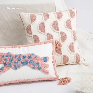 Pillow Girl Pink Tufted Leopard Embroidered Cover Decorative Pillowcase Soft Modern Art Square House Sofa Chair Bed Home