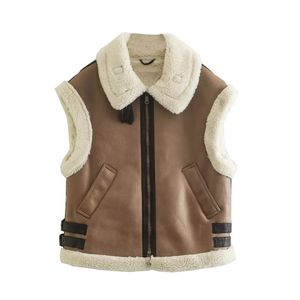 Gilet da donna in coollar caldo ispessimento con fodera in pelliccia sintetica di agnello e gilet in pelle scamosciata sintetica XSSML