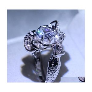 Konst och hantverk kvinnlig sterling Sier Fashion Wedding Ring Princess Cut White 5A CZ Mermaid Shape Engagement Finger Rings for Women H Dhiup