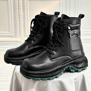 Boots Autumn and Winter Men's Motorcycle Combat Lace-up Outdoor vandring med hög top läder tjock solad bagageutrymme